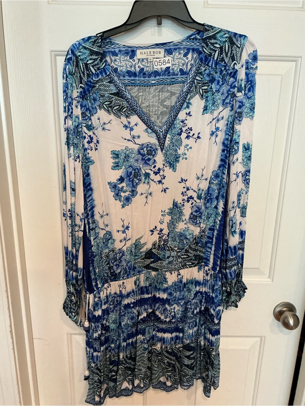 Hale Bob Blue and White Floral Long Sleeve Dress